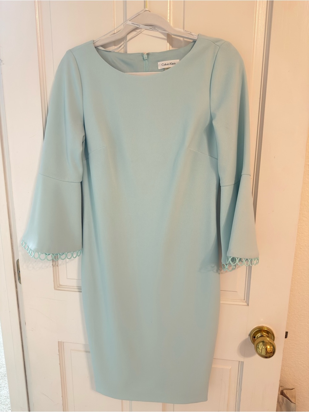 Calvin Klein Pale Blue Bell-Sleeve Midi Dress